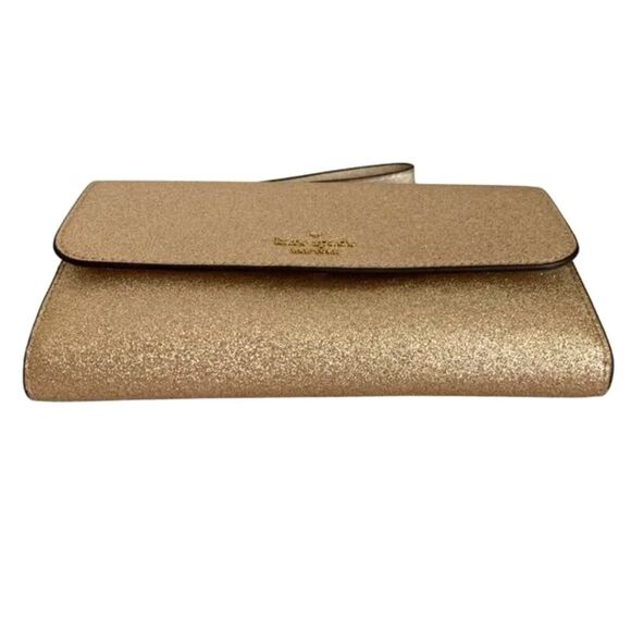 Kate Spade Gold Tone Glitter Glimmer Flap Wristlet Wallet NEW - Picture 7 of 9